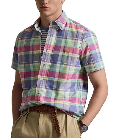 Polo Ralph Lauren Classic Fit Multi Color Plaid Oxford Short Sleeve Woven Shirt