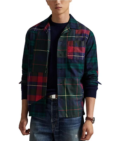 Polo Ralph Lauren Classic Fit Plaid Patchwork Oxford Long Sleeve Woven Camp Shirt