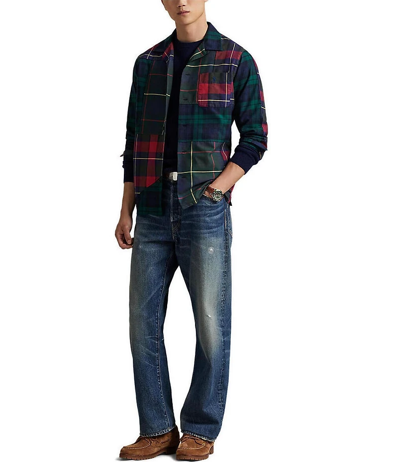 Polo Ralph Lauren Classic Fit Plaid Patchwork Oxford Long Sleeve Woven Camp Shirt