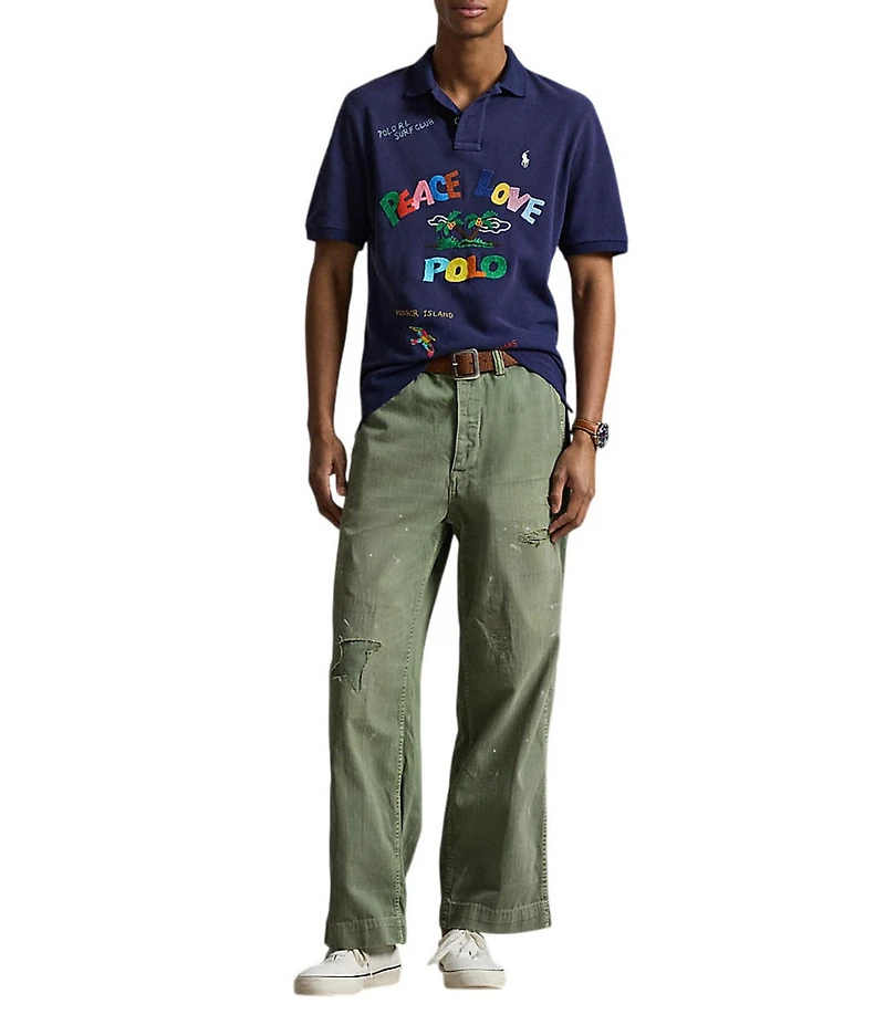 Polo Ralph Lauren Classic Fit Tropical Peace Love Embroidered Short Sleeve Polo Shirt