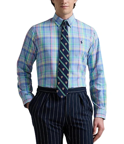 Polo Ralph Lauren Classic Fit Pastel Performance Stretch Oxford Medium Plaid Long Sleeve Woven Shirt