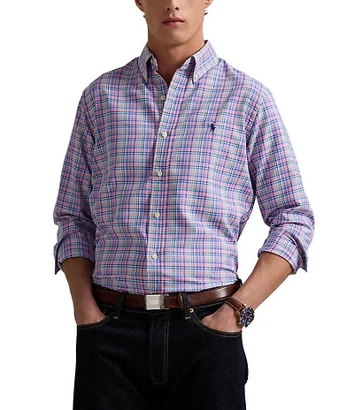 Polo Ralph Lauren Classic Fit Performance Stretch Oxford Mini Plaid Long Sleeve Woven Shirt
