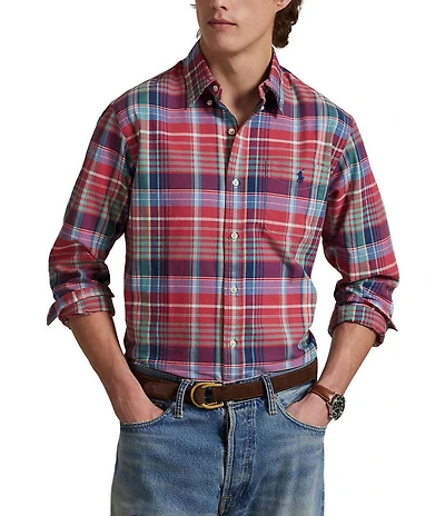 Polo Ralph Lauren Classic Fit Plaid Oxford Multi Color Long Sleeve Woven Shirt