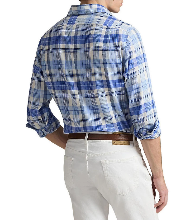 Polo Ralph Lauren Classic Fit Plaid Stretch Linen Blend Long Sleeve Woven Shirt