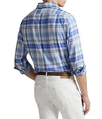 Polo Ralph Lauren Classic Fit Plaid Stretch Linen Blend Long Sleeve Woven Shirt