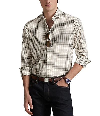 Polo Ralph Lauren Classic Fit Plaid Stretch Poplin Long Sleeve Woven Shirt