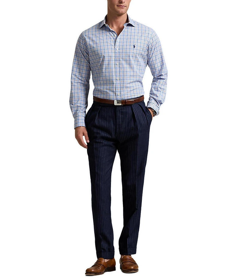 Polo Ralph Lauren Classic Fit Micro Plaid Stretch Poplin Long Sleeve Woven Shirt