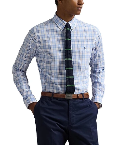 Polo Ralph Lauren Classic Fit Plaid Tattersall Stretch Poplin Long Sleeve Woven Shirt