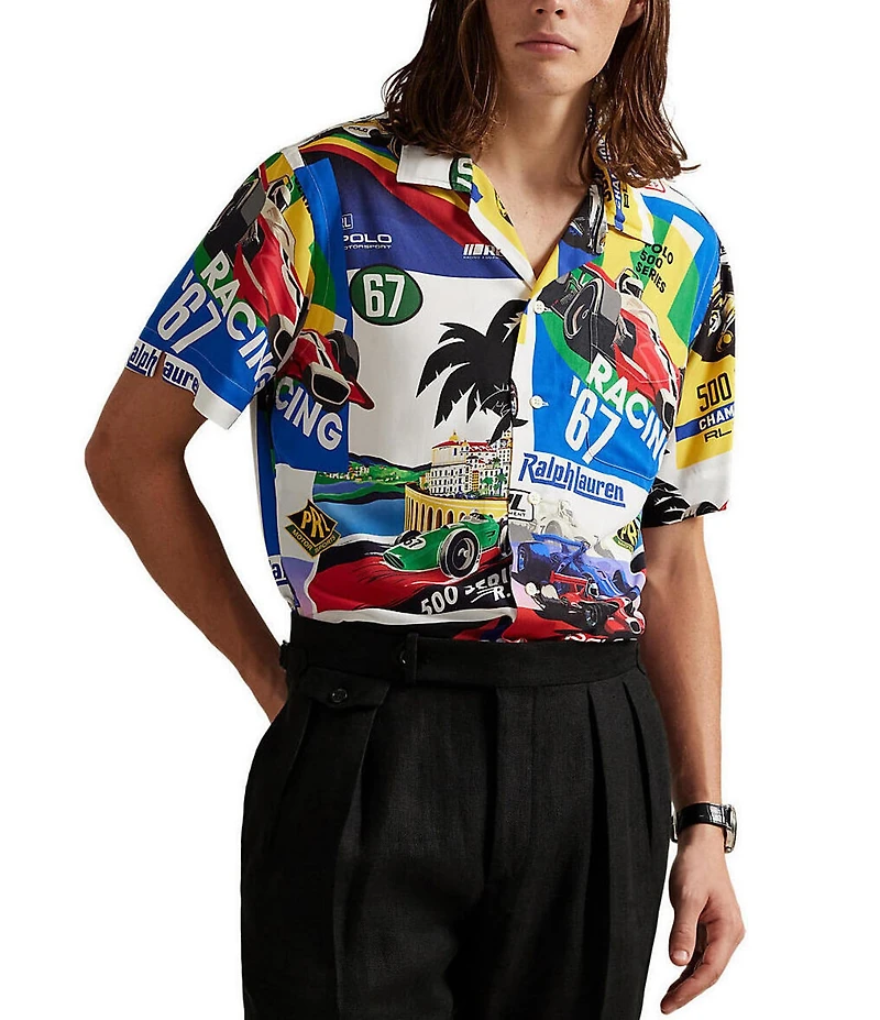 Polo Ralph Lauren Classic Fit Racing Print Short Sleeve Woven Camp Shirt