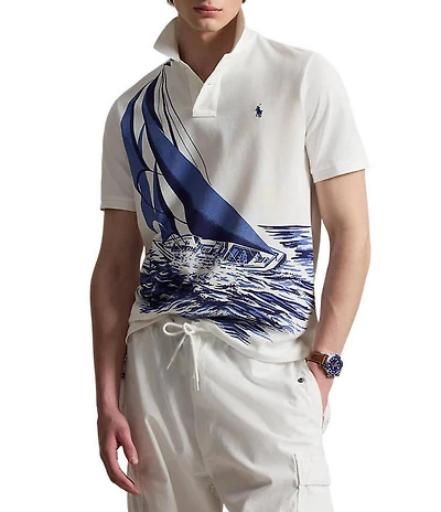 Polo Ralph Lauren Classic Fit Sailboat Print Short Sleeve Mesh Polo Shirt