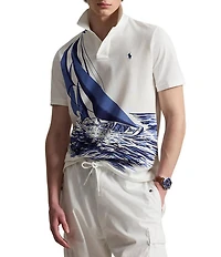 Polo Ralph Lauren Classic Fit Sailboat Print Short Sleeve Mesh Polo Shirt