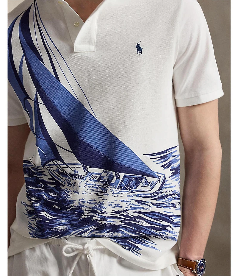 Polo Ralph Lauren Classic Fit Sailboat Print Short Sleeve Mesh Polo Shirt