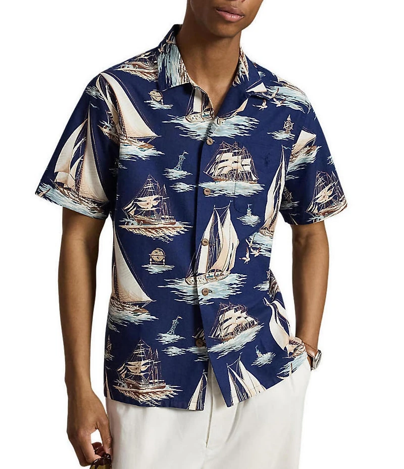 Polo Ralph Lauren Classic Fit Sailboat Print Short Sleeve Woven Camp Shirt