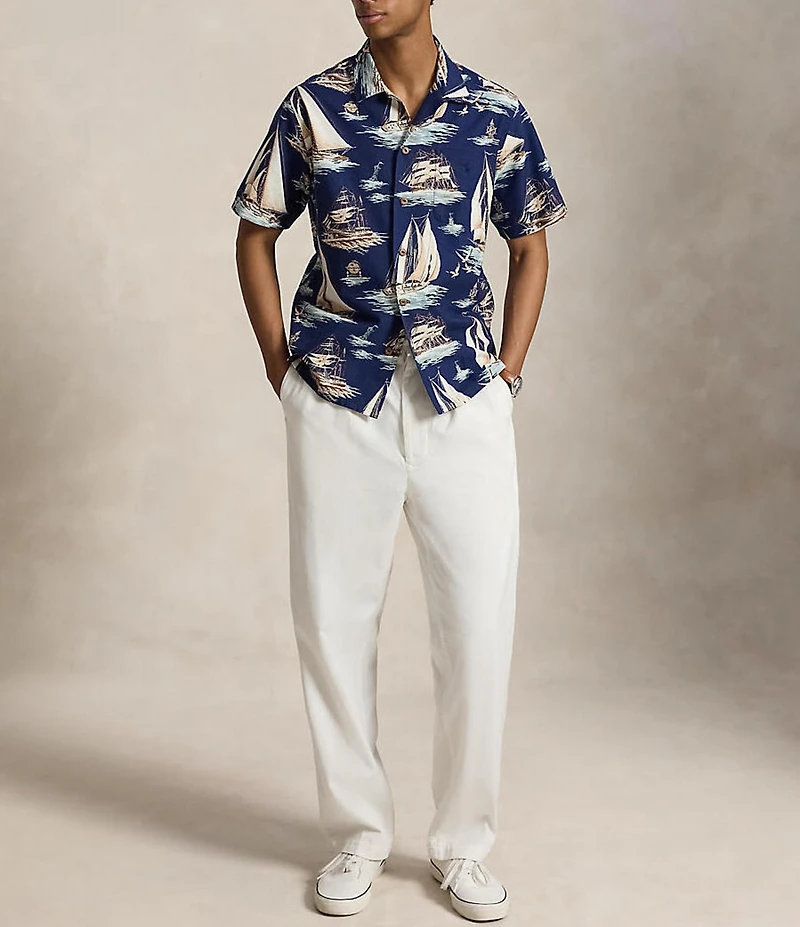 Polo Ralph Lauren Classic Fit Sailboat Print Short Sleeve Woven Camp Shirt