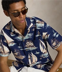Polo Ralph Lauren Classic Fit Sailboat Print Short Sleeve Woven Camp Shirt