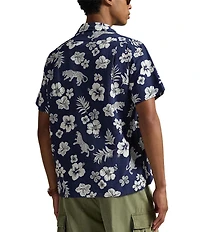 Polo Ralph Lauren Classic Fit Seersucker Jaguar Tropical Print Short Sleeve Woven Camp Shirt