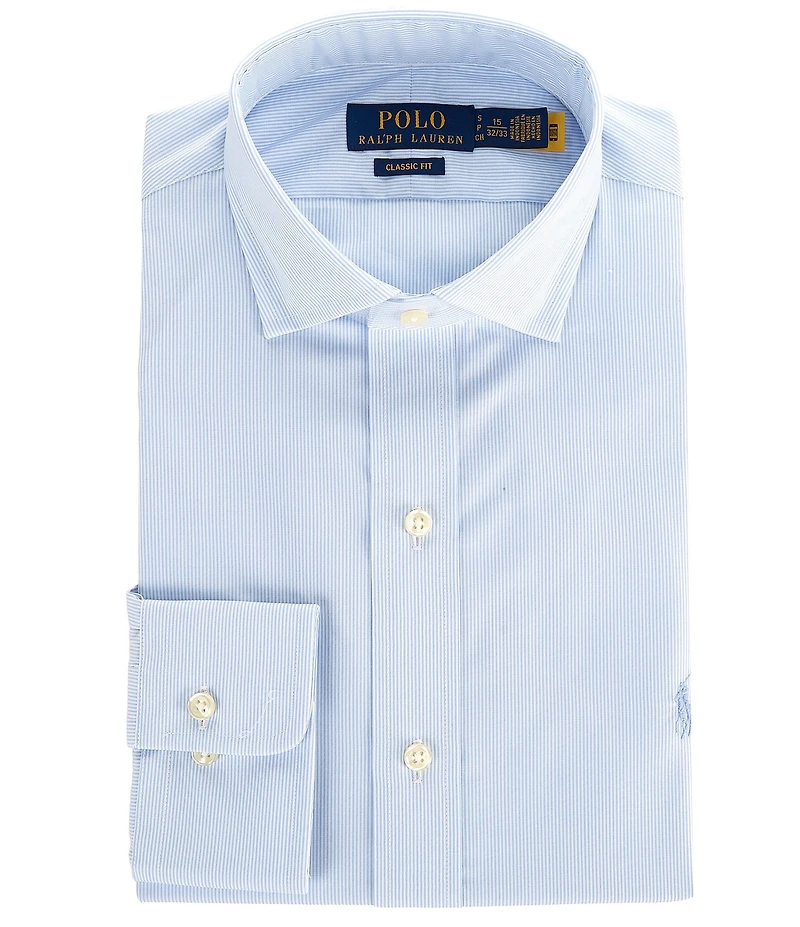 Polo Ralph Lauren Classic Fit Spread Collar Striped Poplin Dress Shirt