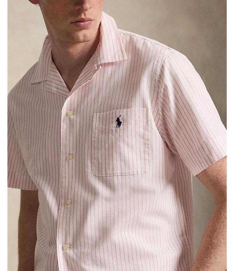 Polo Ralph Lauren Classic Fit Striped Oxford Short Sleeve Woven Camp Shirt