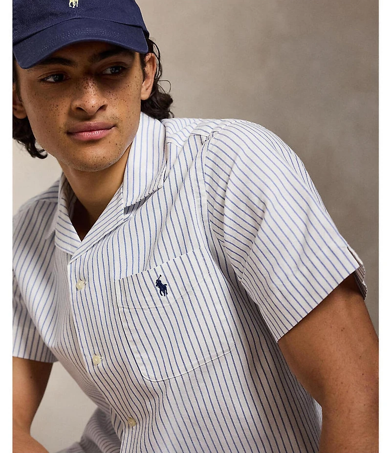 Polo Ralph Lauren Classic Fit Striped Oxford Short Sleeve Woven Camp Shirt