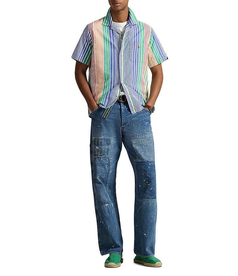 Polo Ralph Lauren Classic Fit Striped Seersucker Short Sleeve Woven Camp Shirt