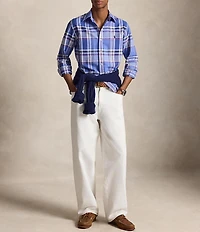 Polo Ralph Lauren Custom Fit Plaid Americana Oxford Long Sleeve Woven Shirt