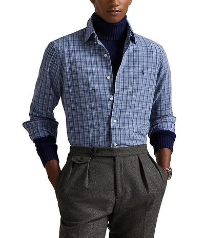 Polo Ralph Lauren Custom Fit Plaid Brushed Oxford Long Sleeve Woven Shirt