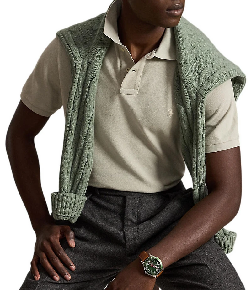 Polo Ralph Lauren Custom Slim Fit Solid Mesh Polo Shirt