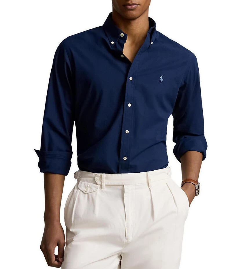 Polo Ralph Lauren Custom Fit Solid Stretch Poplin Long Sleeve Woven Shirt