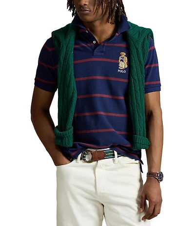 Polo Ralph Lauren Custom Slim Fit Bear Mesh Stripe Short Sleeve Polo Shirt