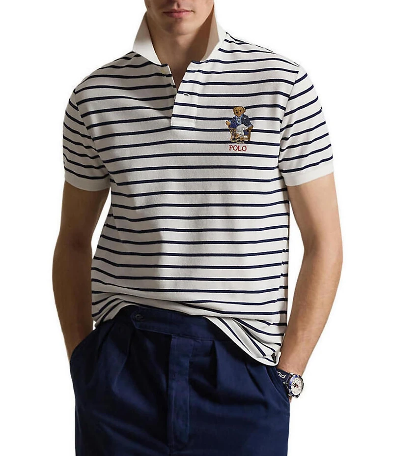 Polo Ralph Lauren Custom Slim Fit Striped Polo Bear Short Sleeve Polo Shirt