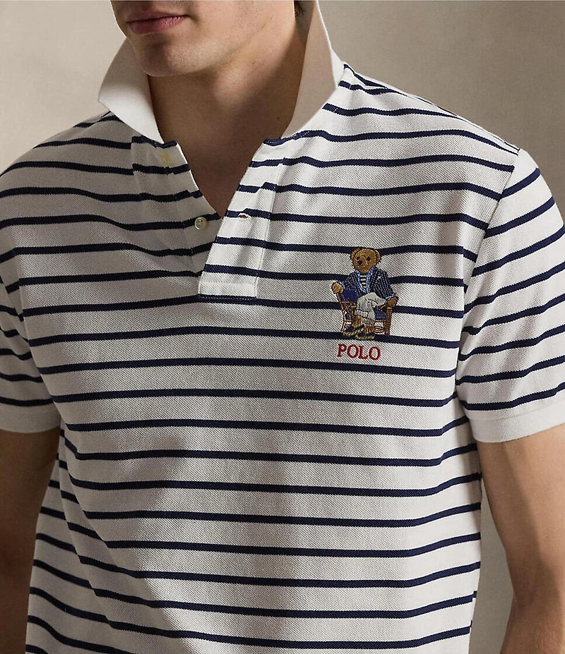 Polo Ralph Lauren Custom Slim Fit Striped Polo Bear Short Sleeve Polo Shirt