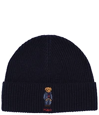 Polo Ralph Lauren Denim Bear Embroidered Knit Wool Blend Beanie