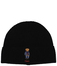 Polo Ralph Lauren Denim Bear Embroidered Knit Wool Blend Beanie