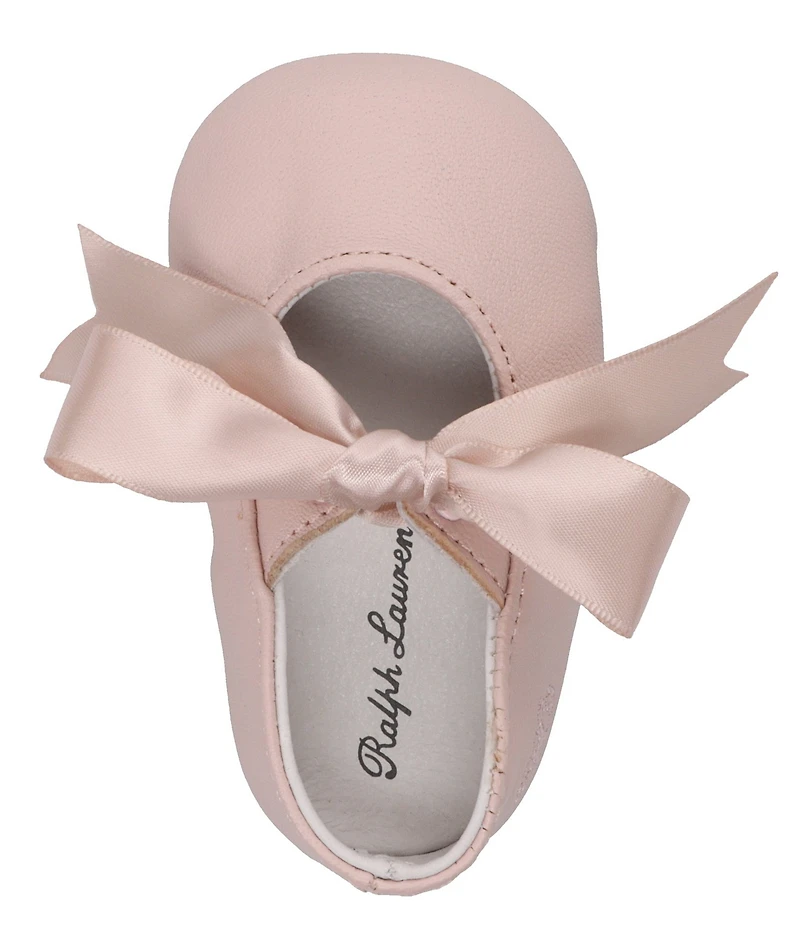 Polo Ralph Lauren Girls' Briley Leather Bow Detail Crib Shoes (Infant)