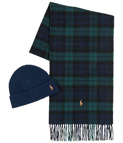 Polo Ralph Lauren Holiday Plaid Scarf & Hat Boxed Gift Set