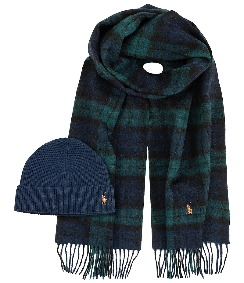Polo Ralph Lauren Holiday Plaid Scarf & Hat Boxed Gift Set