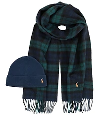 Polo Ralph Lauren Holiday Plaid Scarf & Hat Boxed Gift Set