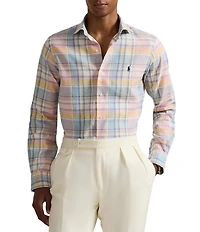 Polo Ralph Lauren Linen Blend Classic Fit Medium Plaid Stretch Long Sleeve Woven Shirt