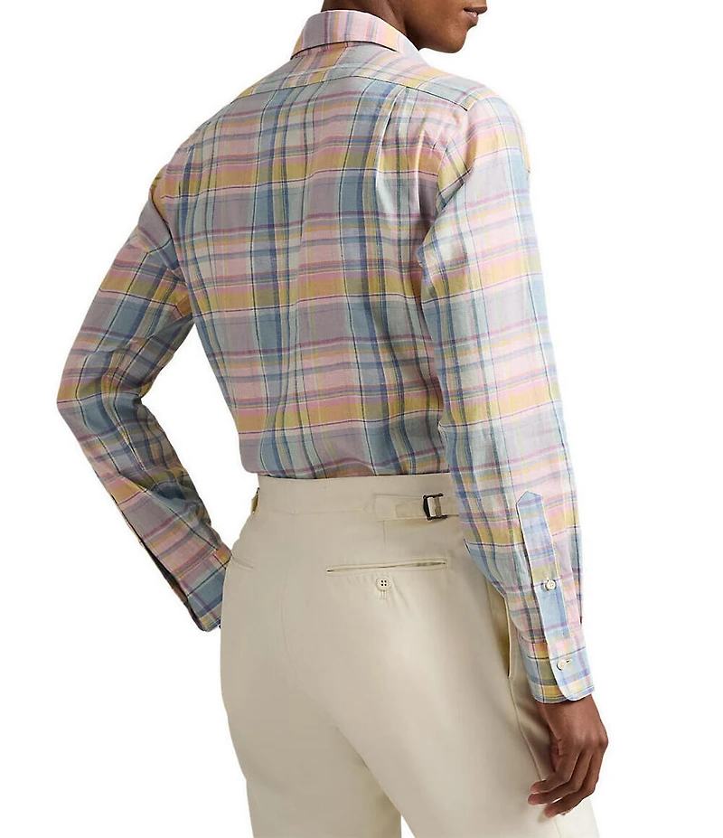 Polo Ralph Lauren Linen Blend Classic Fit Medium Plaid Stretch Long Sleeve Woven Shirt