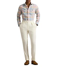 Polo Ralph Lauren Linen Blend Classic Fit Medium Plaid Stretch Long Sleeve Woven Shirt