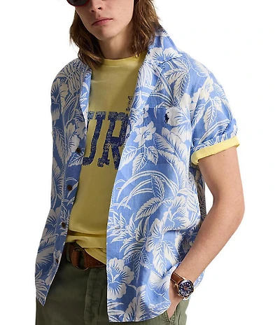 Polo Ralph Lauren Linen Tropical Print Short Sleeve Button Front Shirt