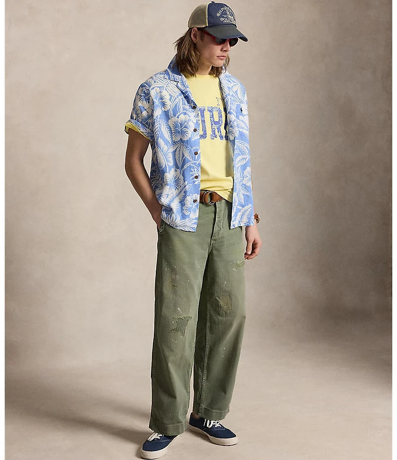 Polo Ralph Lauren Linen Tropical Print Short Sleeve Button Front Shirt