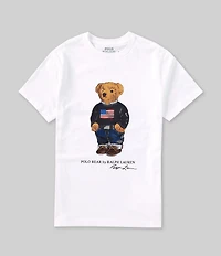 Polo Ralph Lauren Little Boys Short Sleeve U.S. Flag Polo Bear Graphic Jersey T-Shirt