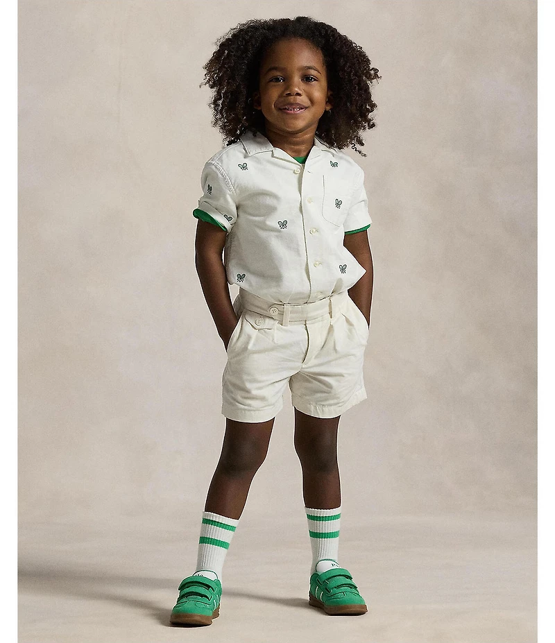 Polo Ralph Lauren Little Boys Short Sleeve Tennis-Embroidered Oxford Shirt