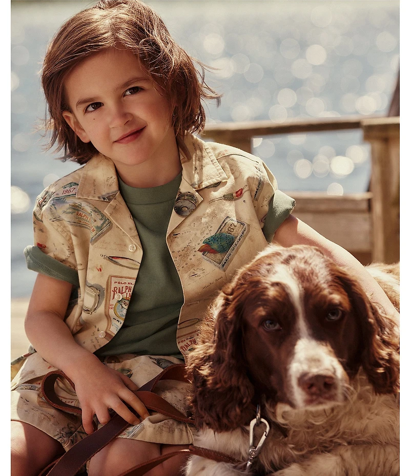 Polo Ralph Lauren Little Boys Fishing-Print Stretch Chino Camp Shirt