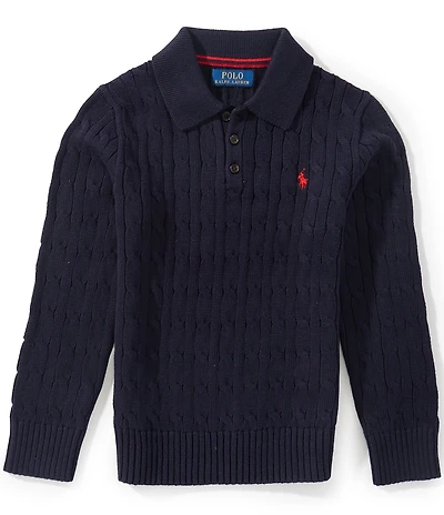 Polo Ralph Lauren Little Boys Long Sleeve Cable Knit Polo Sweater