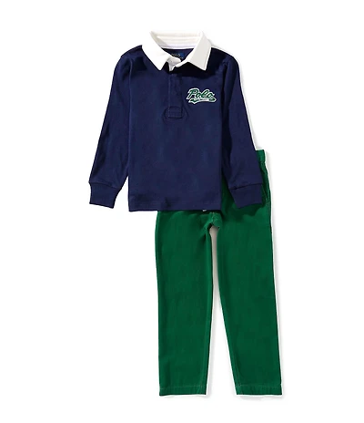 Polo Ralph Lauren Little Boys Long-Sleeve Logo Jersey Rugby Shirt & Twill Pants Set