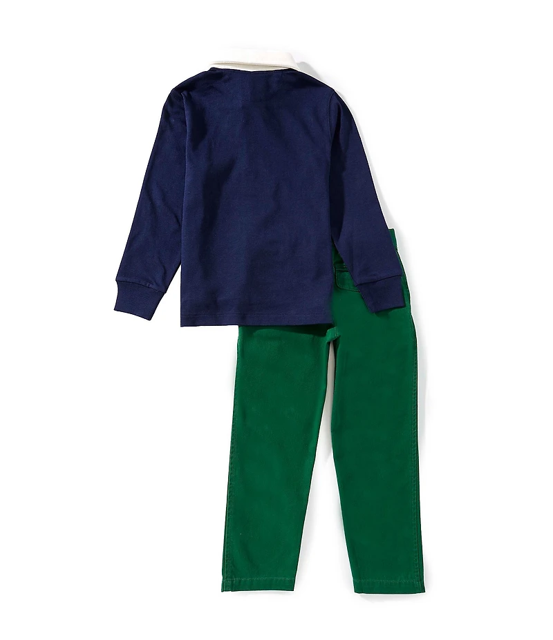 Polo Ralph Lauren Little Boys Long-Sleeve Logo Jersey Rugby Shirt & Twill Pants Set