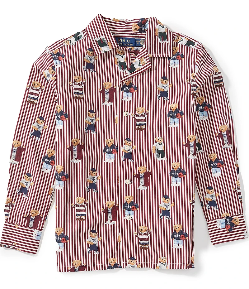Polo Ralph Lauren Little Boys Long-Sleeve Polo Bear Striped Poplin Shirt