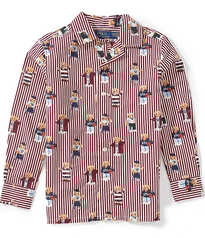 Polo Ralph Lauren Little Boys Long-Sleeve Polo Bear Striped Poplin Shirt